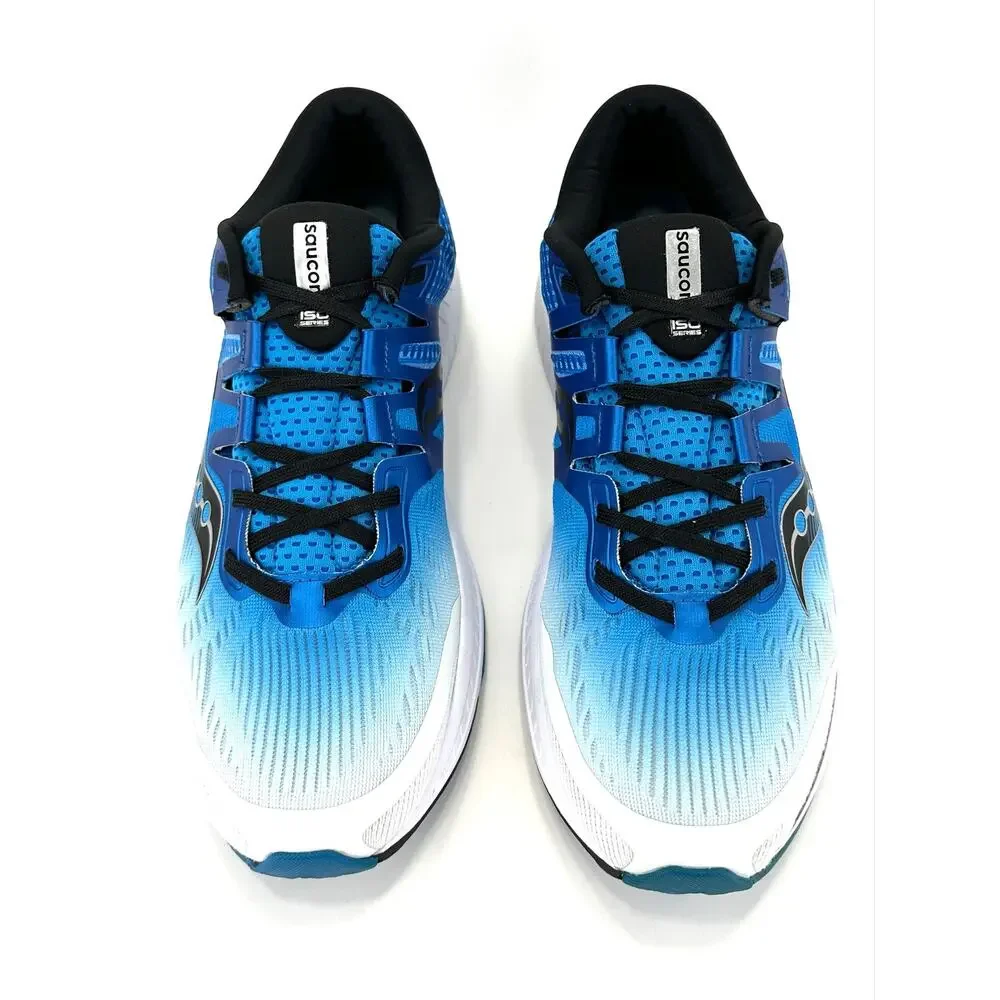 Saucony Ride ISO Everun Men Running Shoes Size 11.5 Blue/White/Black Knit Comfy